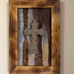 Tin with Barn wood pic w/cross